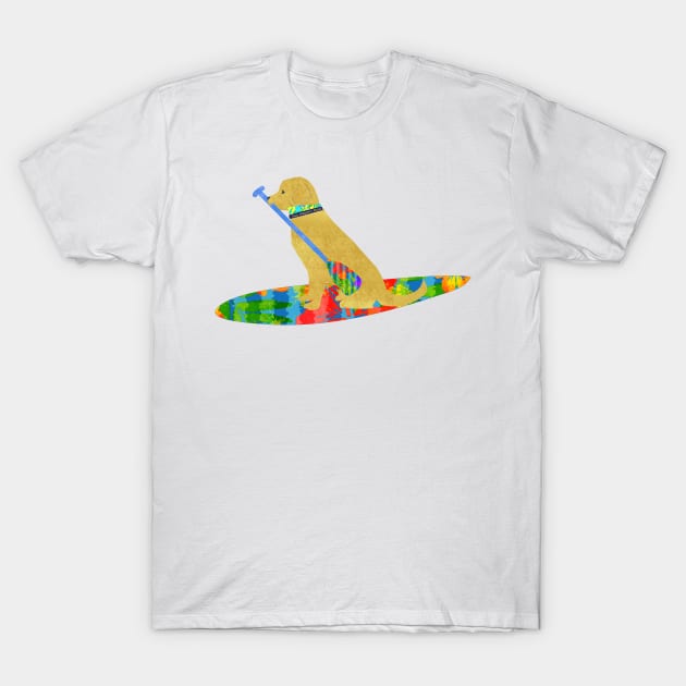 Stand Up Paddle Board Preppy Golden Retriever T-Shirt by emrdesigns